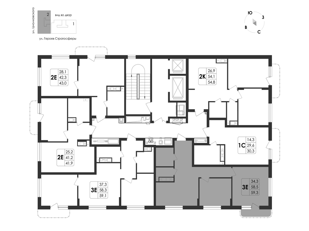 3-комнатная квартира, 59.3 кв.м, "Циолковский", изображение-26