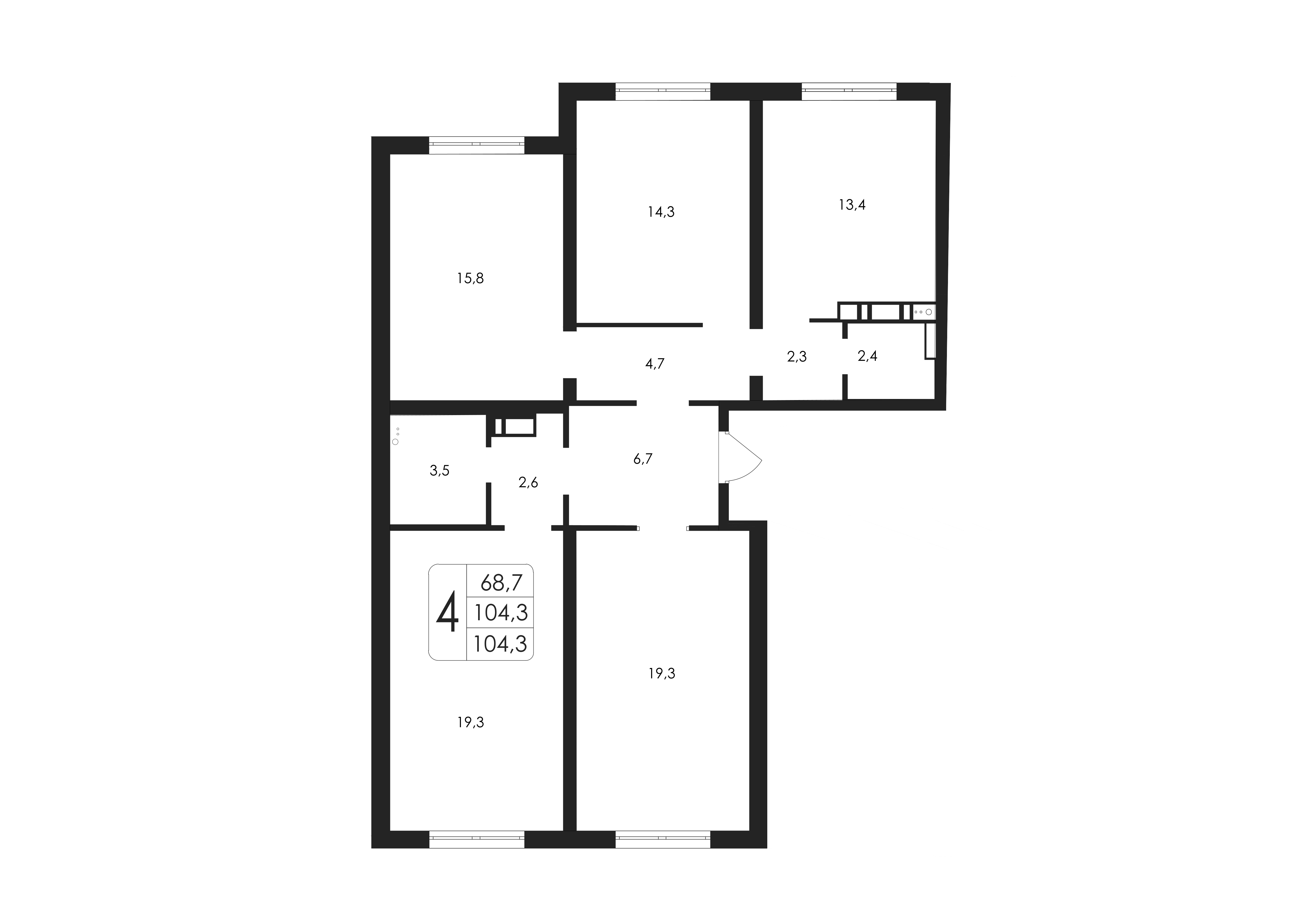 4-комнатная квартира, 104.3 кв.м, город-парк «Яблоневые сады»